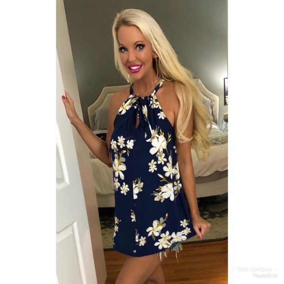 💜 LAST 1! Navy/Lavender Floral Back Tie Halter! - Picture 3 of 8